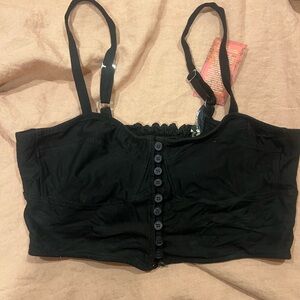 Novella Royale Black Ruched Button Crop Top Large NWTs